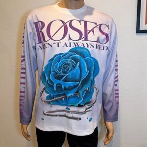 New Burberry Women’s Rose Graphic Long Sleeve Jersey Top Size Small Oversized